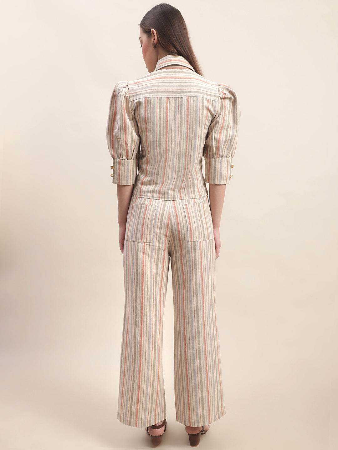 Blanc9 Beige Striped Co-Ord Set