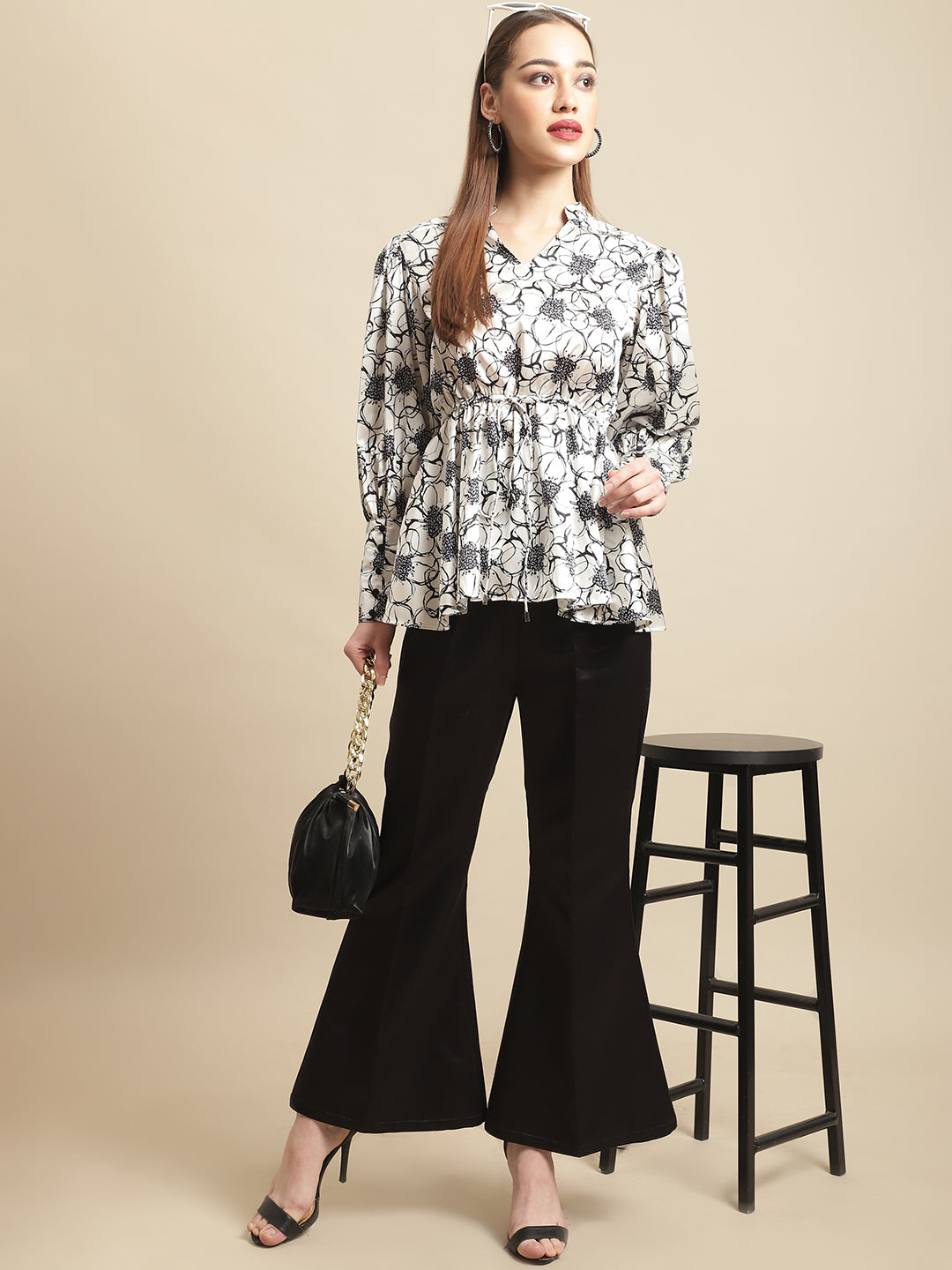 Blanc9 Bell Bottom Trouser With Flower Printed Top Co-Ord Set-B9ST97