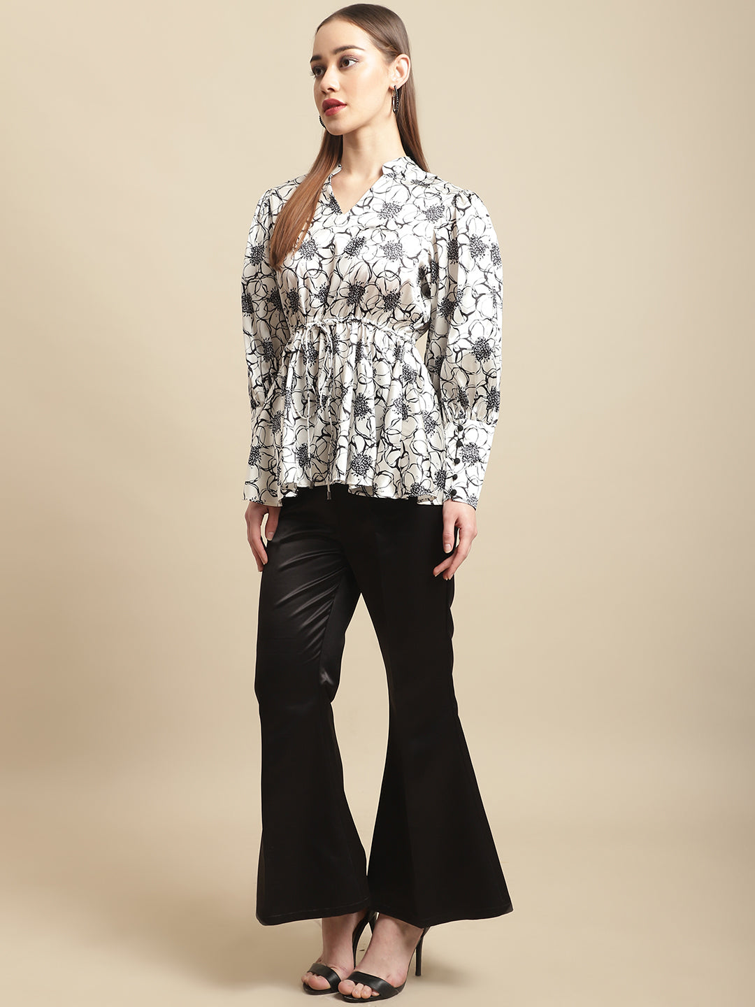 Blanc9 Bell Bottom Trouser With Flower Printed Top Co-Ord Set-B9ST97