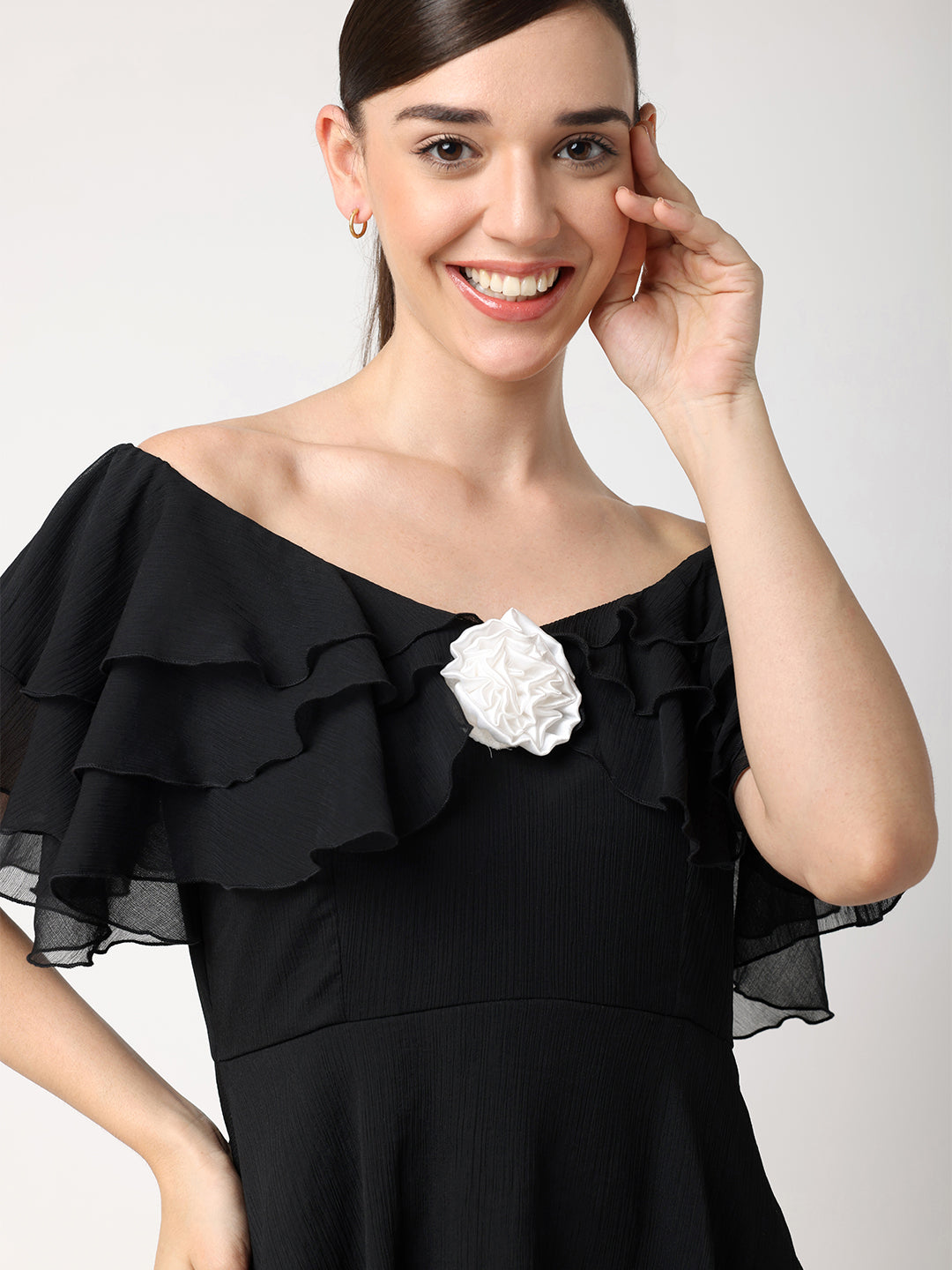 Blanc9BlackChiffonLayeredDressWithWhiteRose