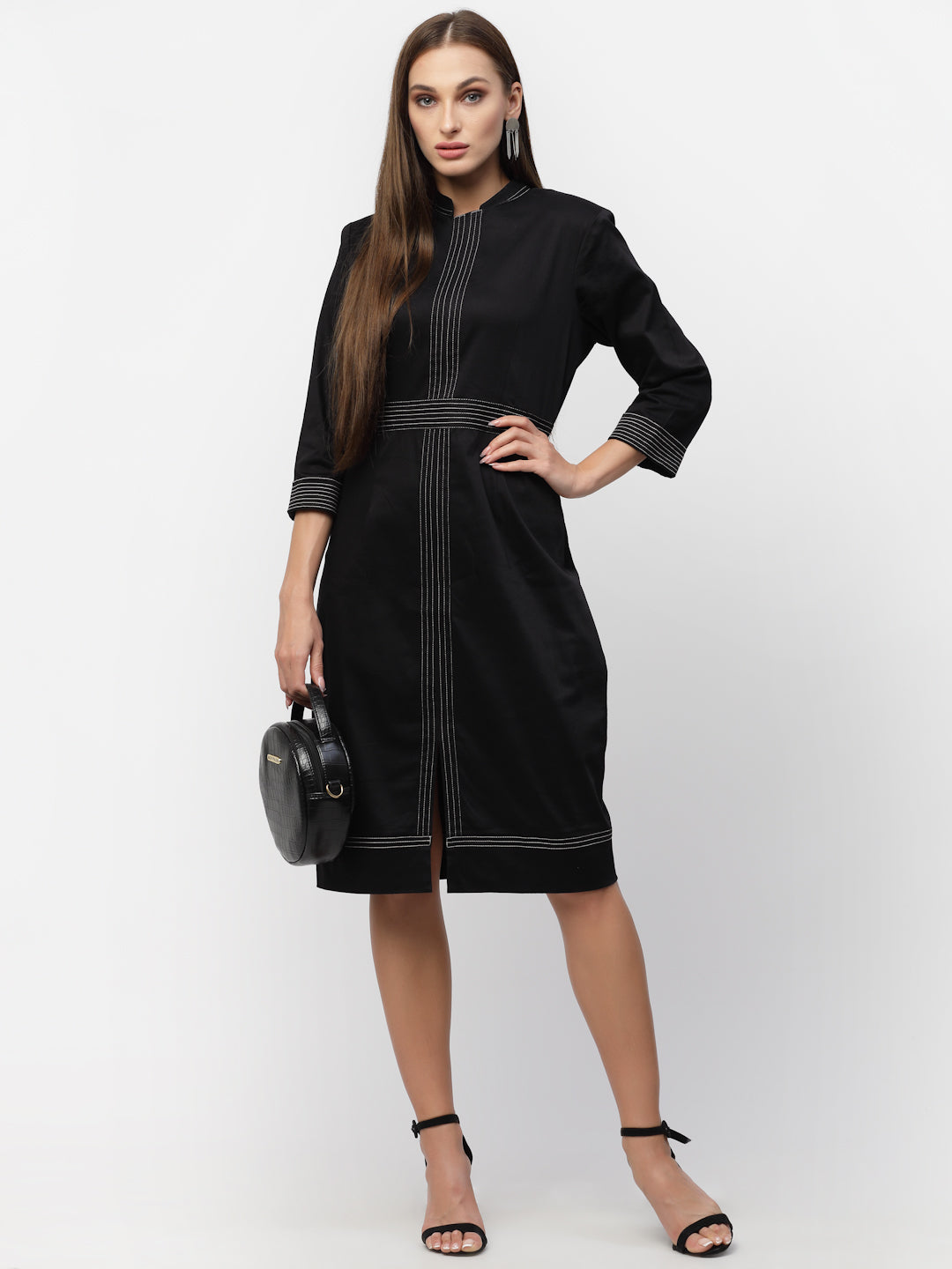Blanc9 Black Cotton Satin Dress-B9DR121