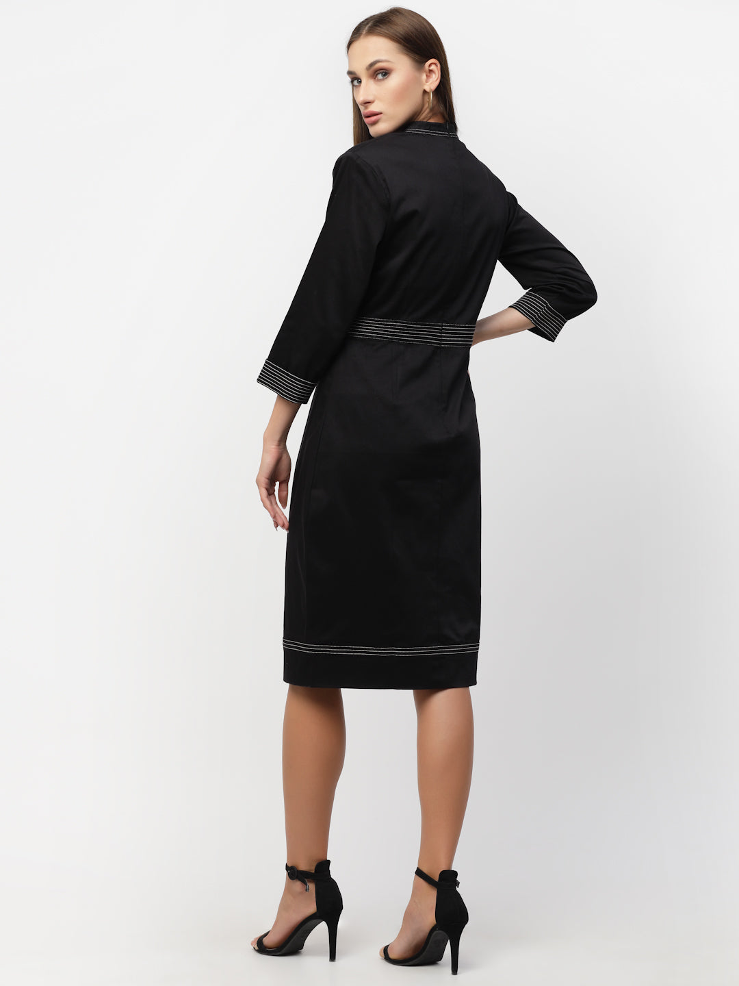 Blanc9 Black Cotton Satin Dress-B9DR121