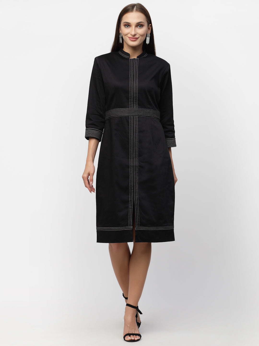Blanc9 Black Cotton Satin Dress-B9DR121