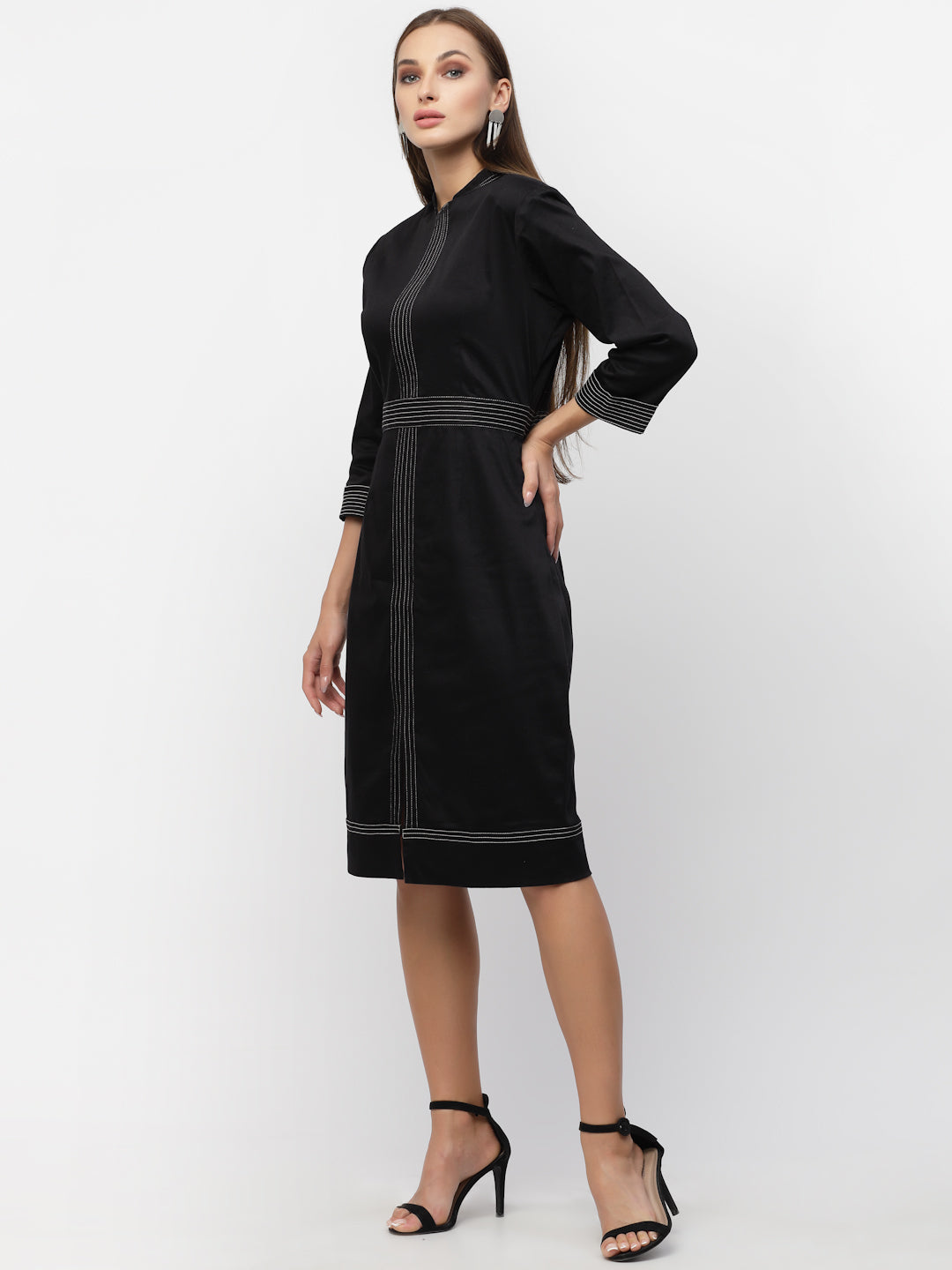 Blanc9 Black Cotton Satin Dress-B9DR121