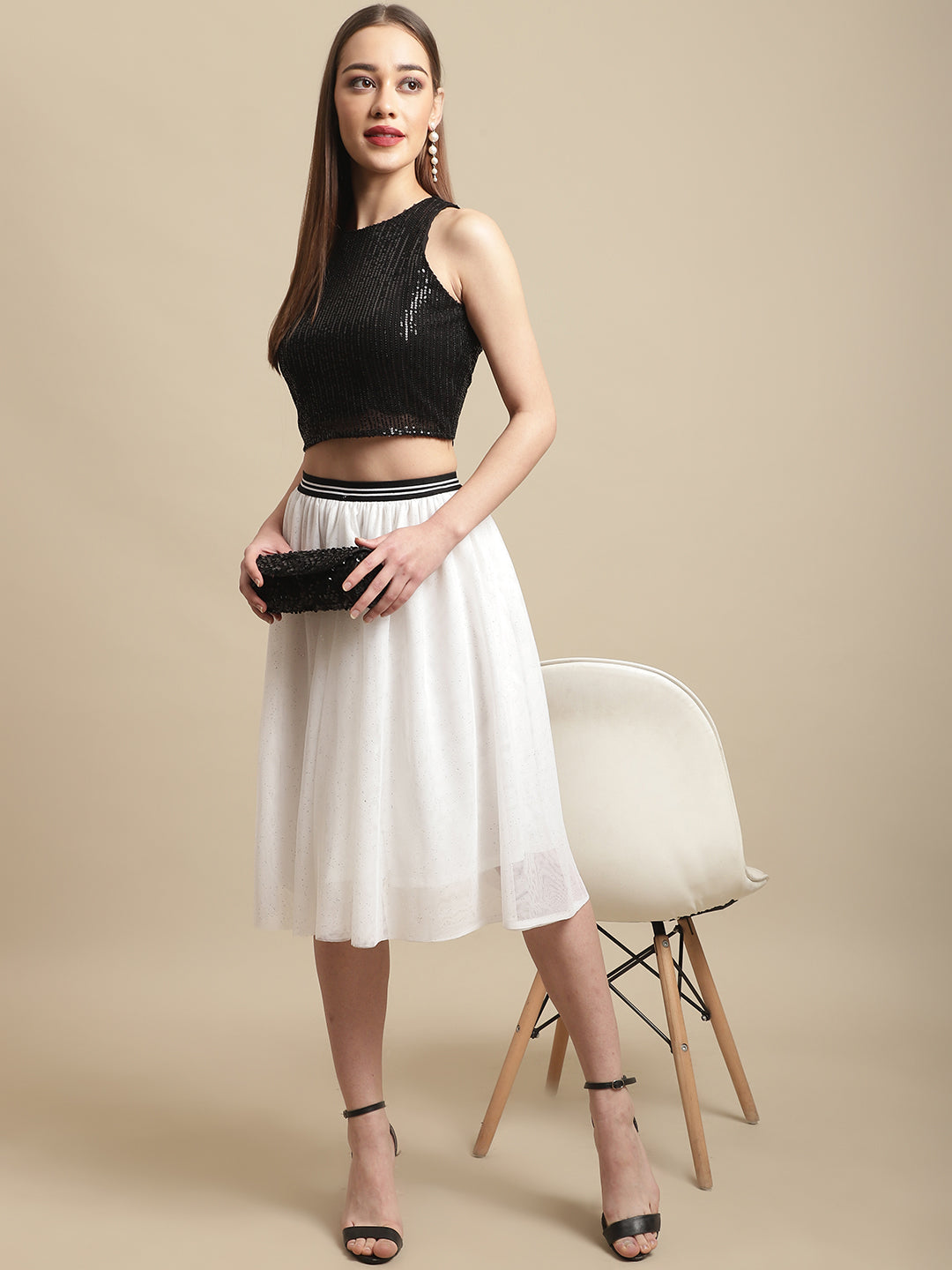 Black Crop Top With Mesh Skirt Co-Ord Set