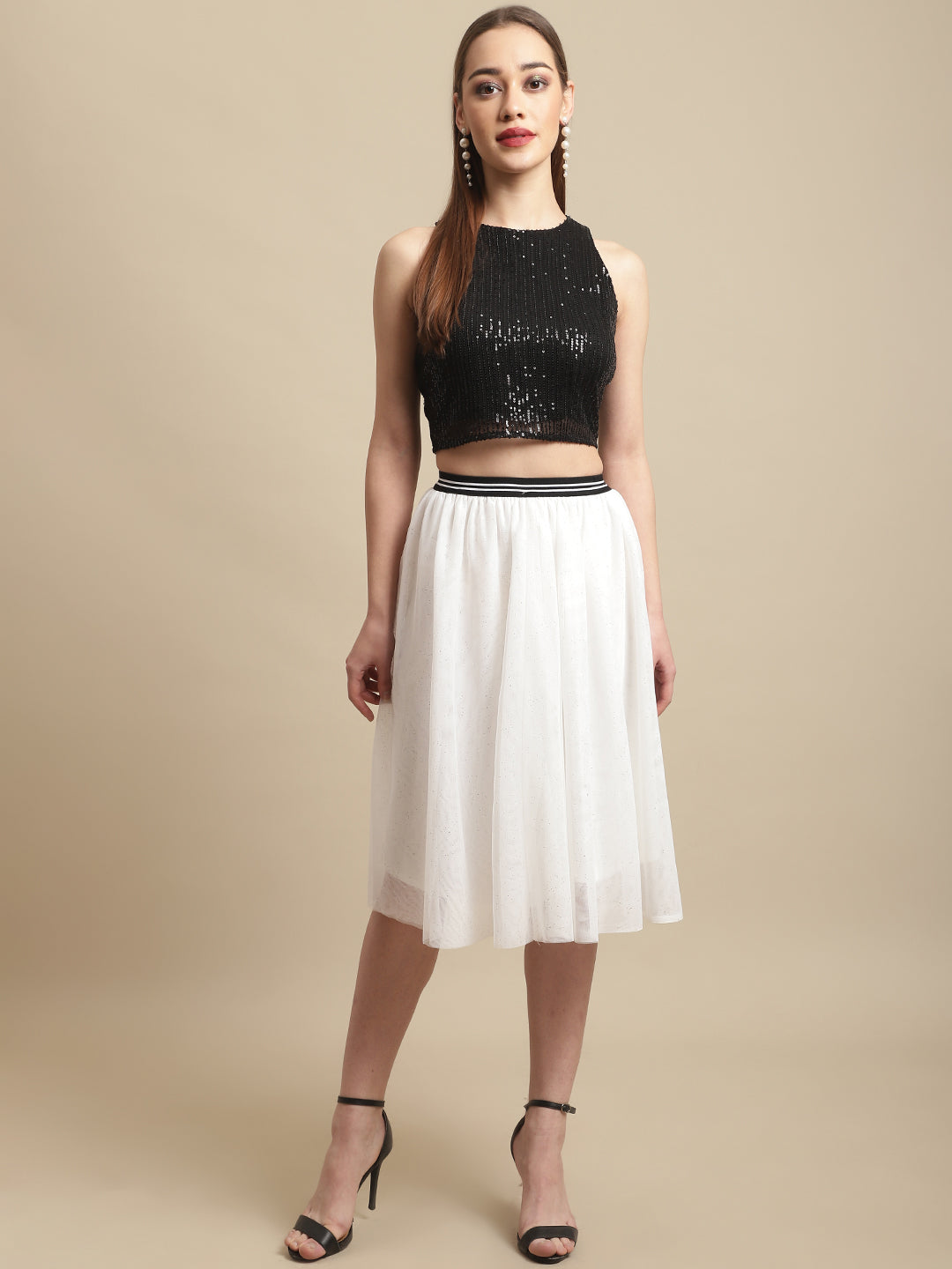 Blanc9 Black Crop Top With Mesh Skirt Co-Ord Set-B9ST94