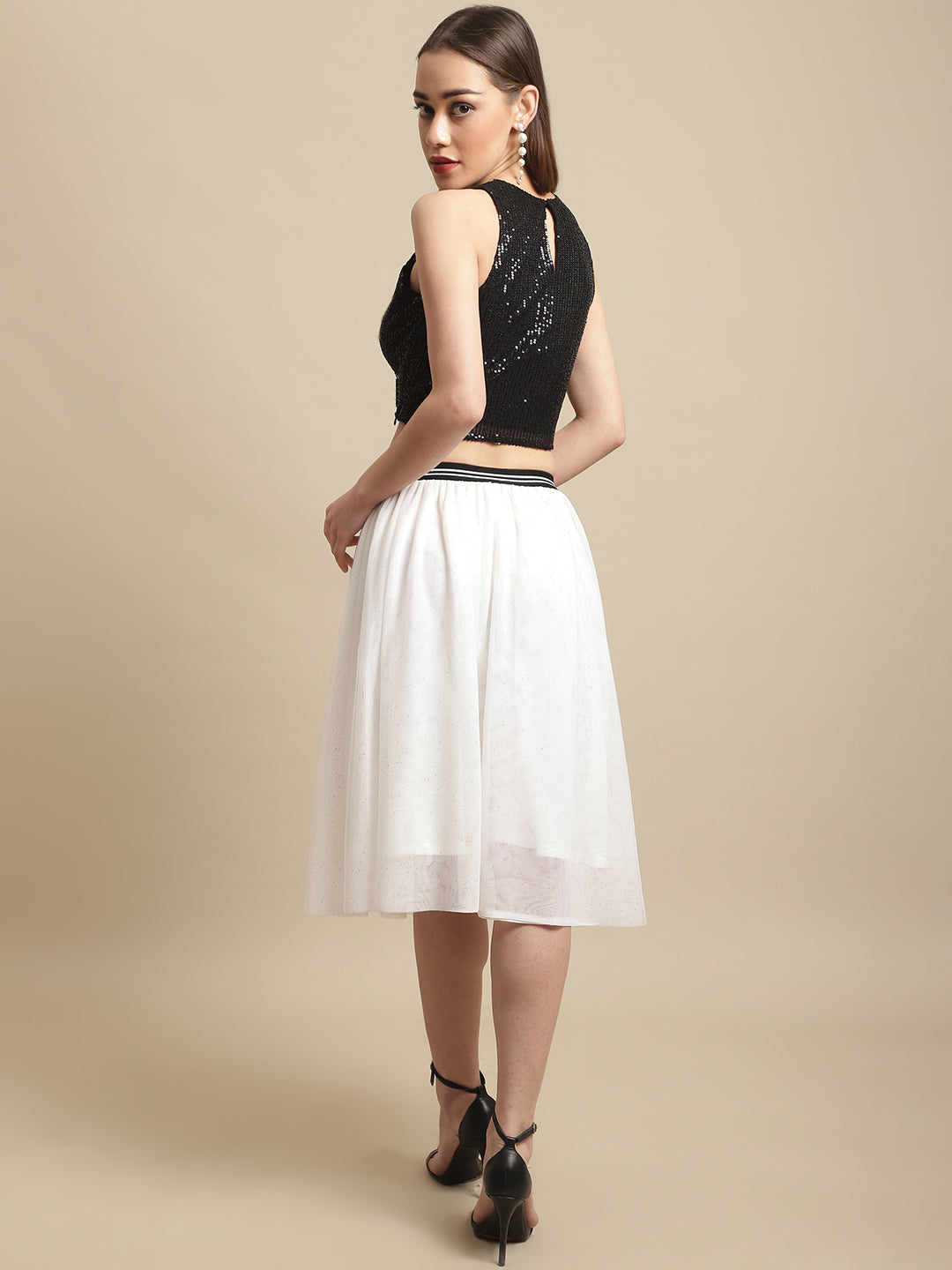 Blanc9 Black Crop Top With Mesh Skirt Co-Ord Set-B9ST94