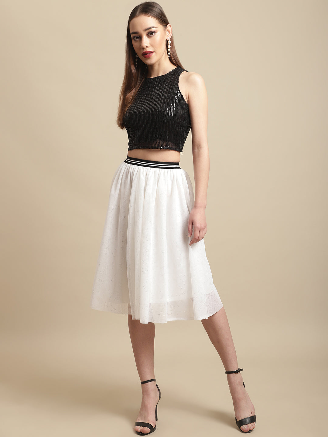 Blanc9 Black Crop Top With Mesh Skirt Co-Ord Set-B9ST94
