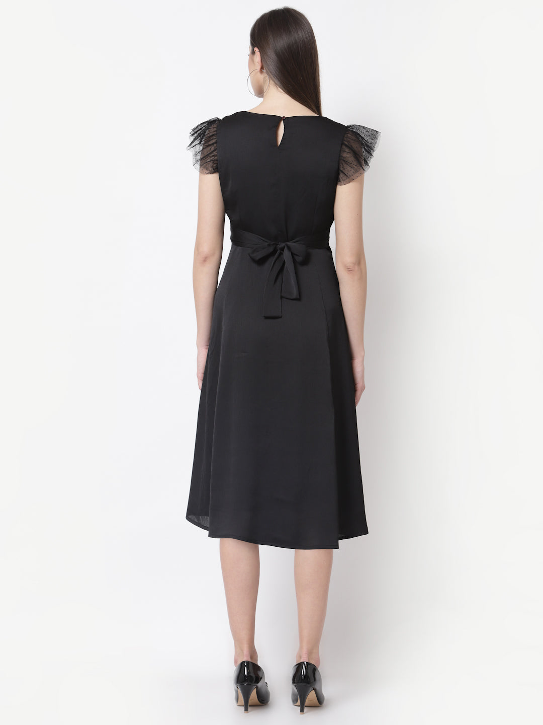 Blanc9 Black Frill  Cap Sleeve Dress-B9DR95