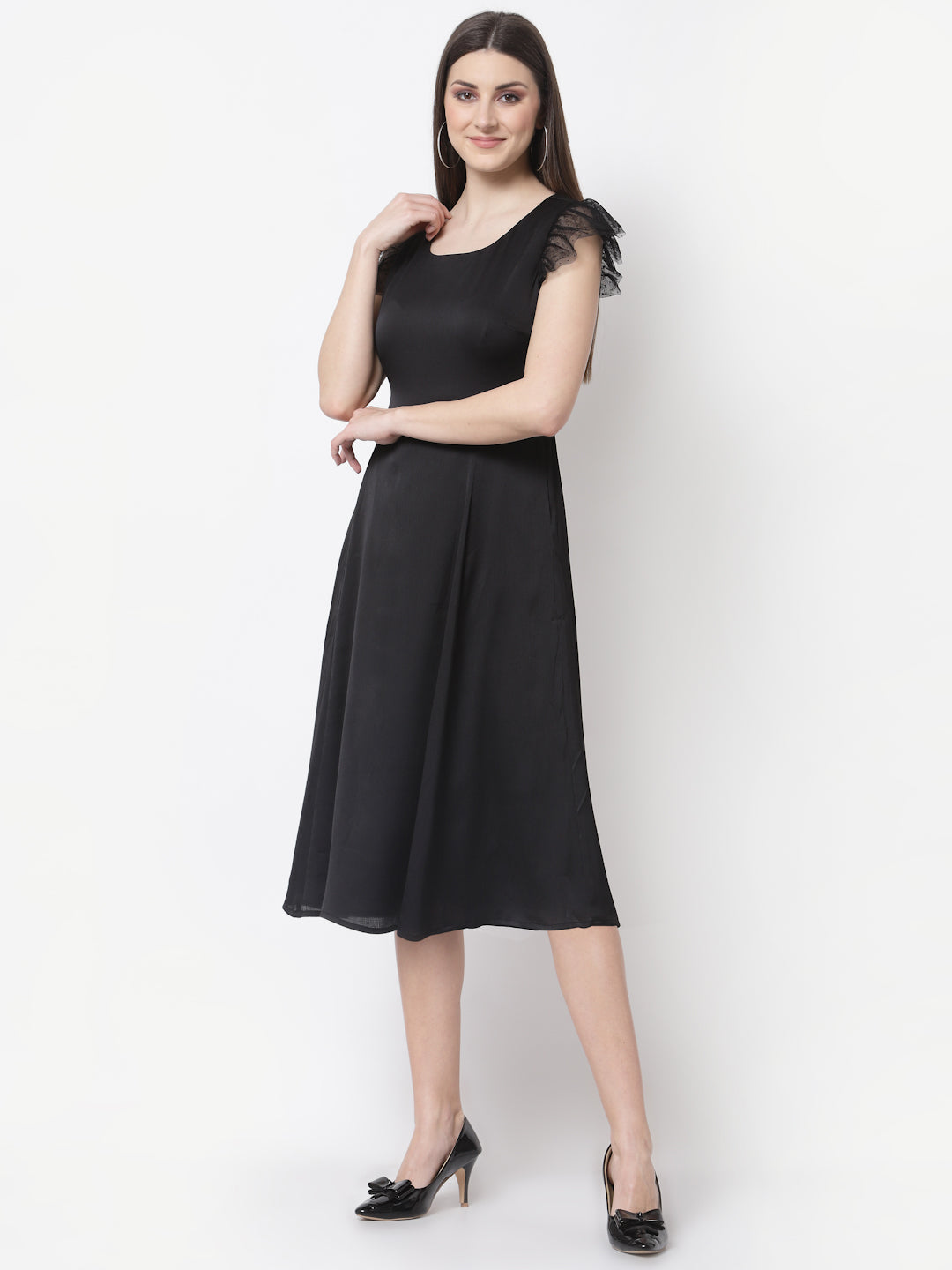 Blanc9 Black Frill Cap Sleeve Dress-B9DR95