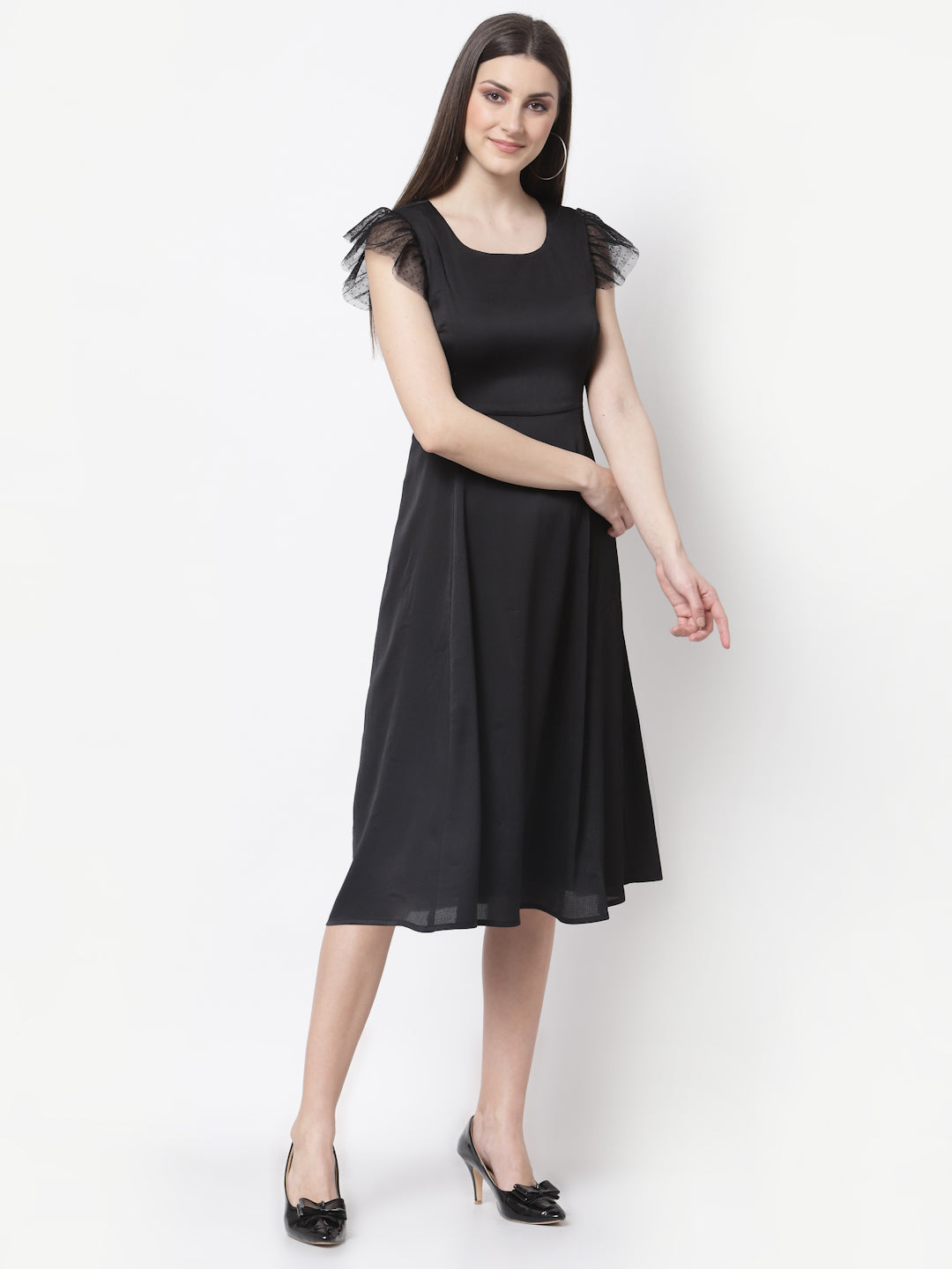 Blanc9 Black Frill Cap Sleeve Dress-B9DR95