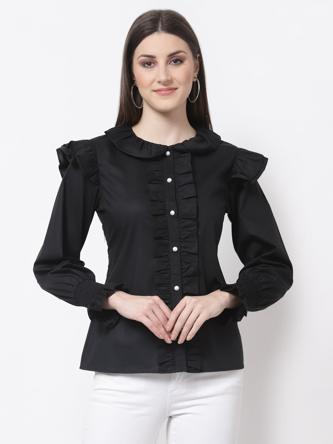 【Restocked】 Frill Sleeve Tops / Black