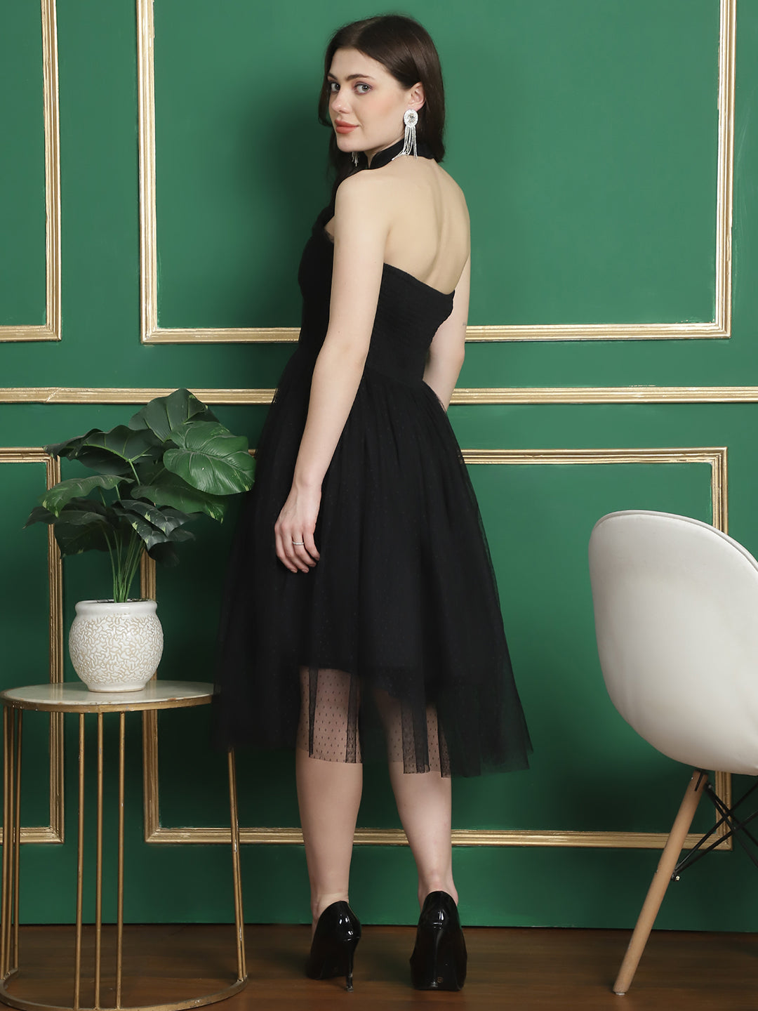 Blanc9BlackMeshFlaredDress