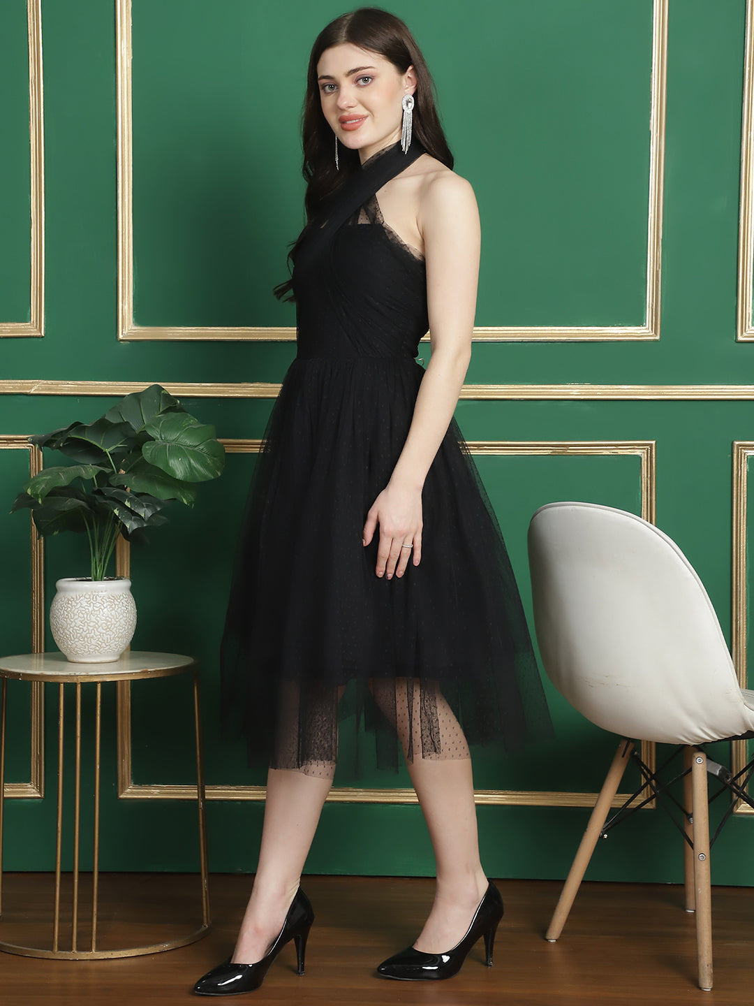 Blanc9BlackMeshFlaredDress