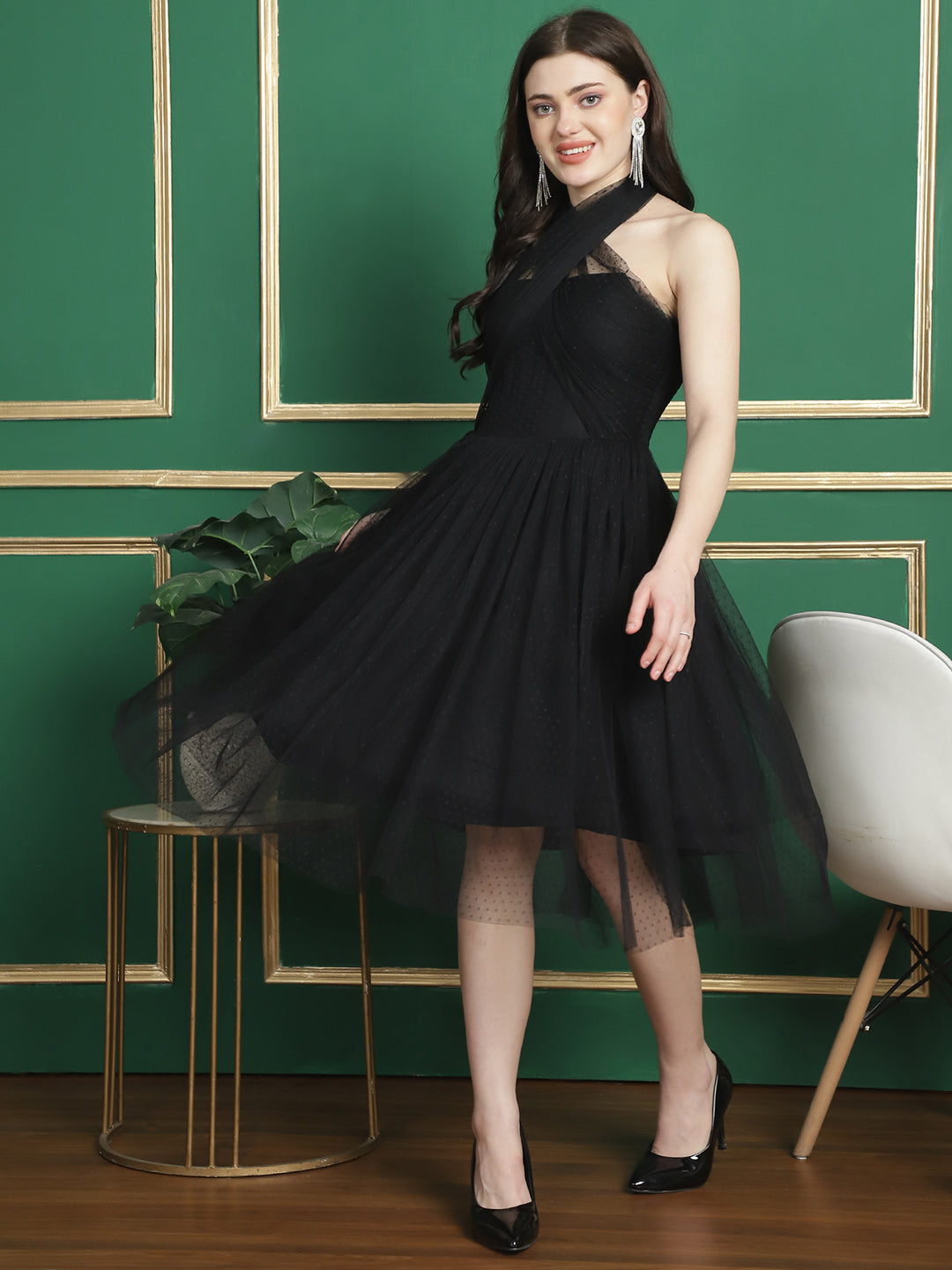Blanc9BlackMeshFlaredDress