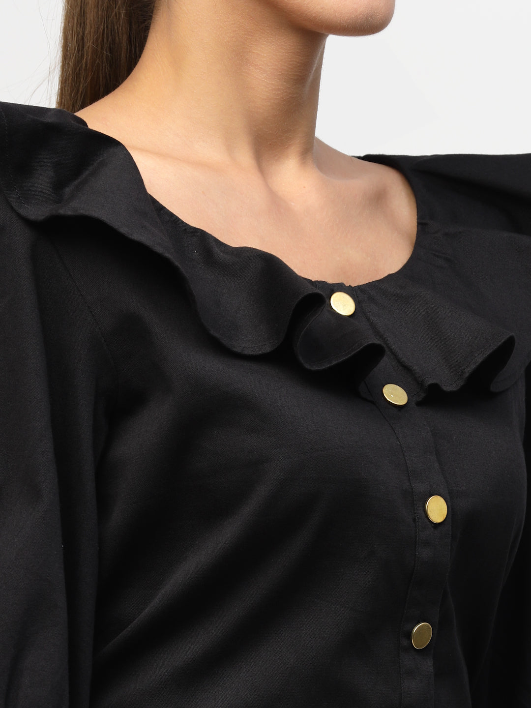 Blanc9 Black Puff With Cuff Sleeve Top With Skirt Co-Ord Set-B9ST66