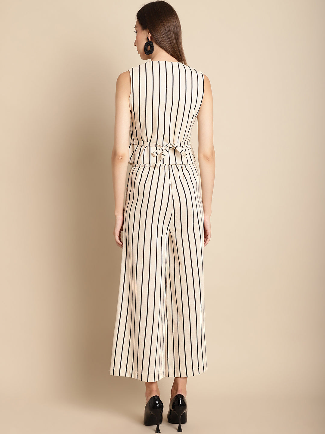 Blanc9 Black Stripe Beige Co-Ord Set-B9ST130