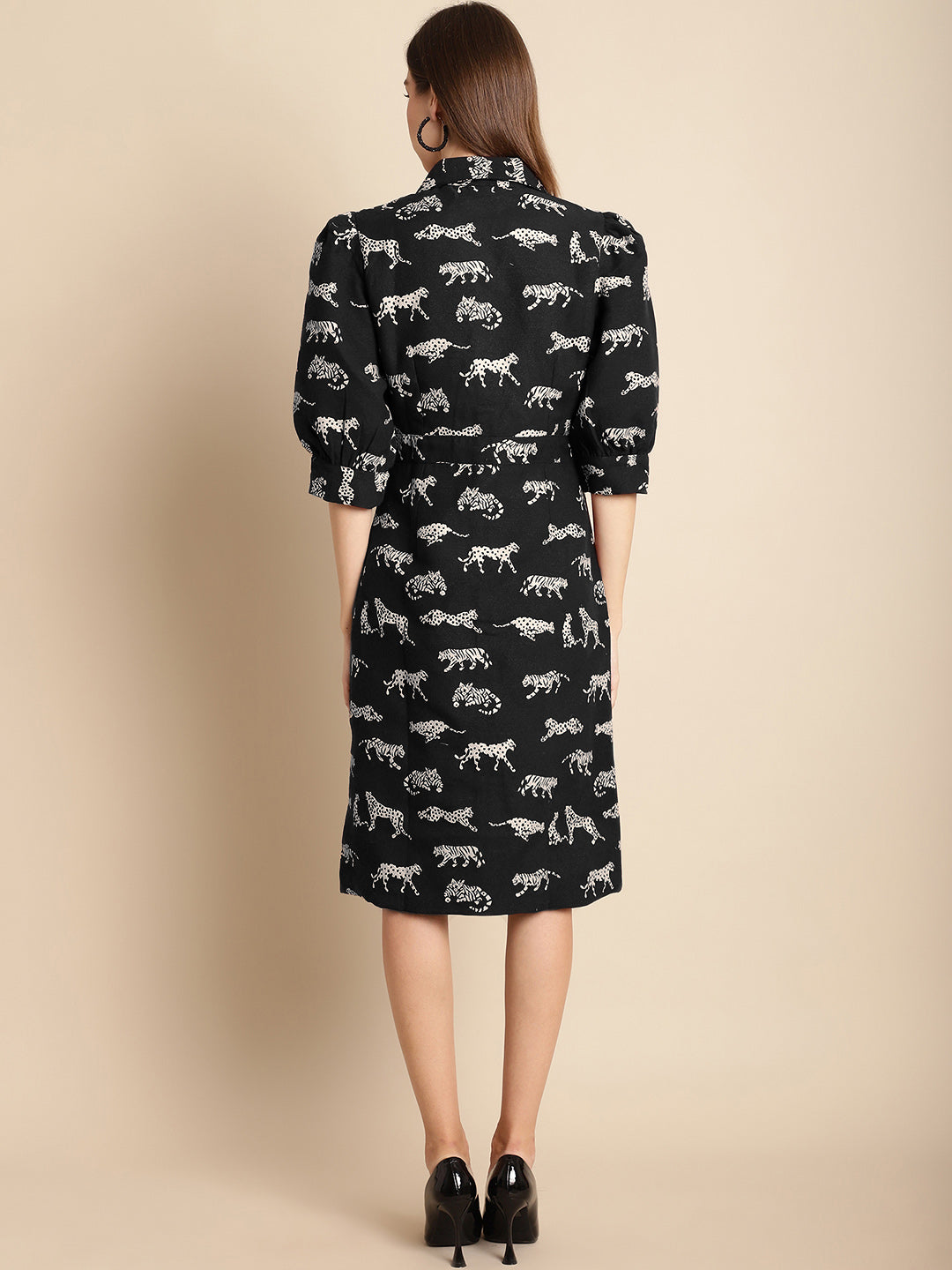 Blanc9 Black Tiger Patterned Jacquard Blazer Dress-B9DR03