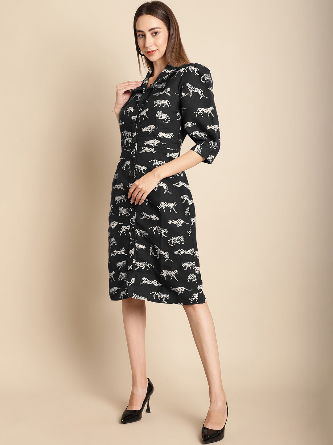 Blanc9 Black Tiger Patterned Jacquard Blazer Dress-B9DR03
