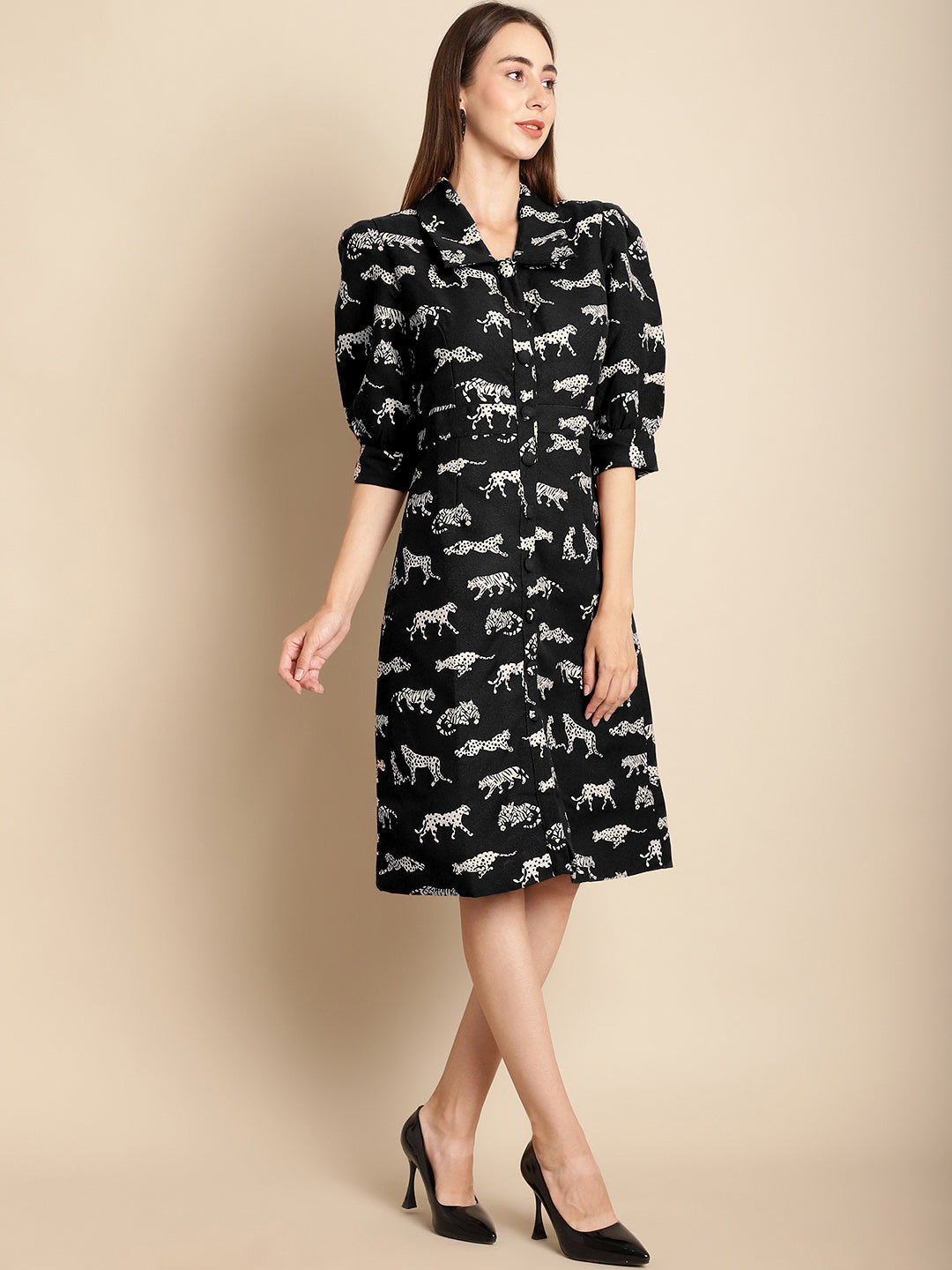 Blanc9 Black Tiger Patterned Jacquard Blazer Dress-B9DR03
