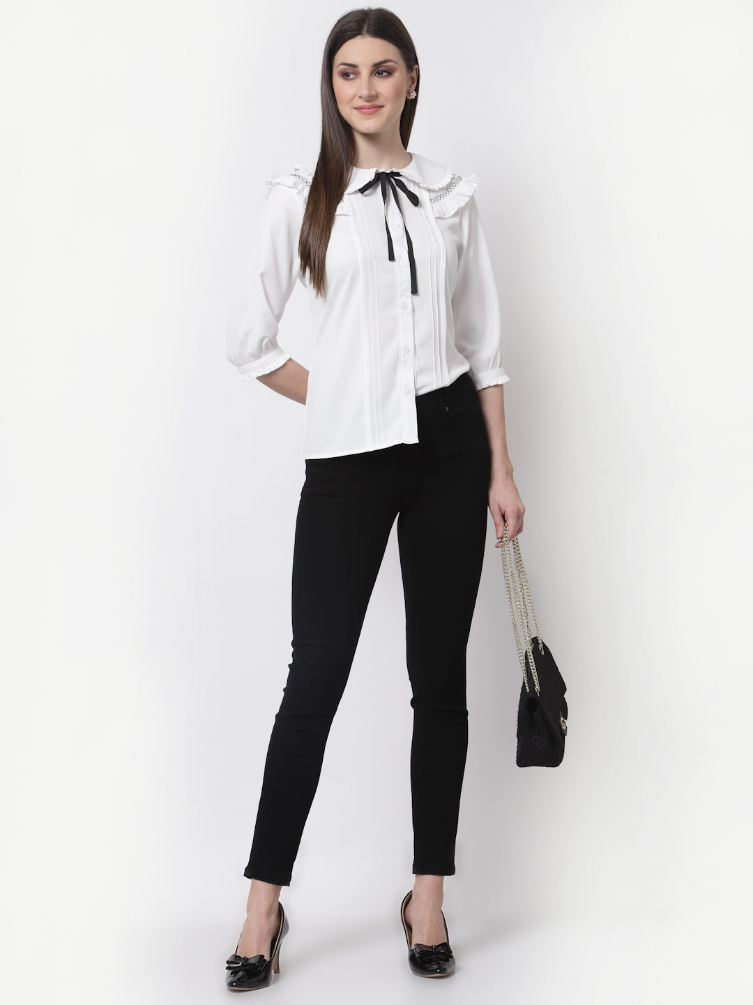 Blanc9 Black & White Big Collar Top-B9TP70W