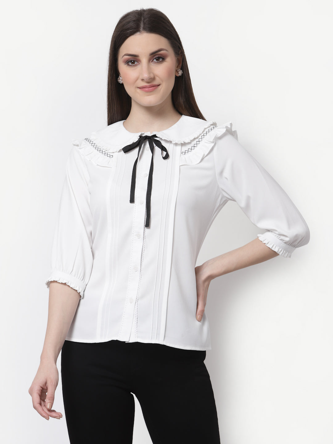 Blanc9 Black & White Big Collar Top-B9TP70W