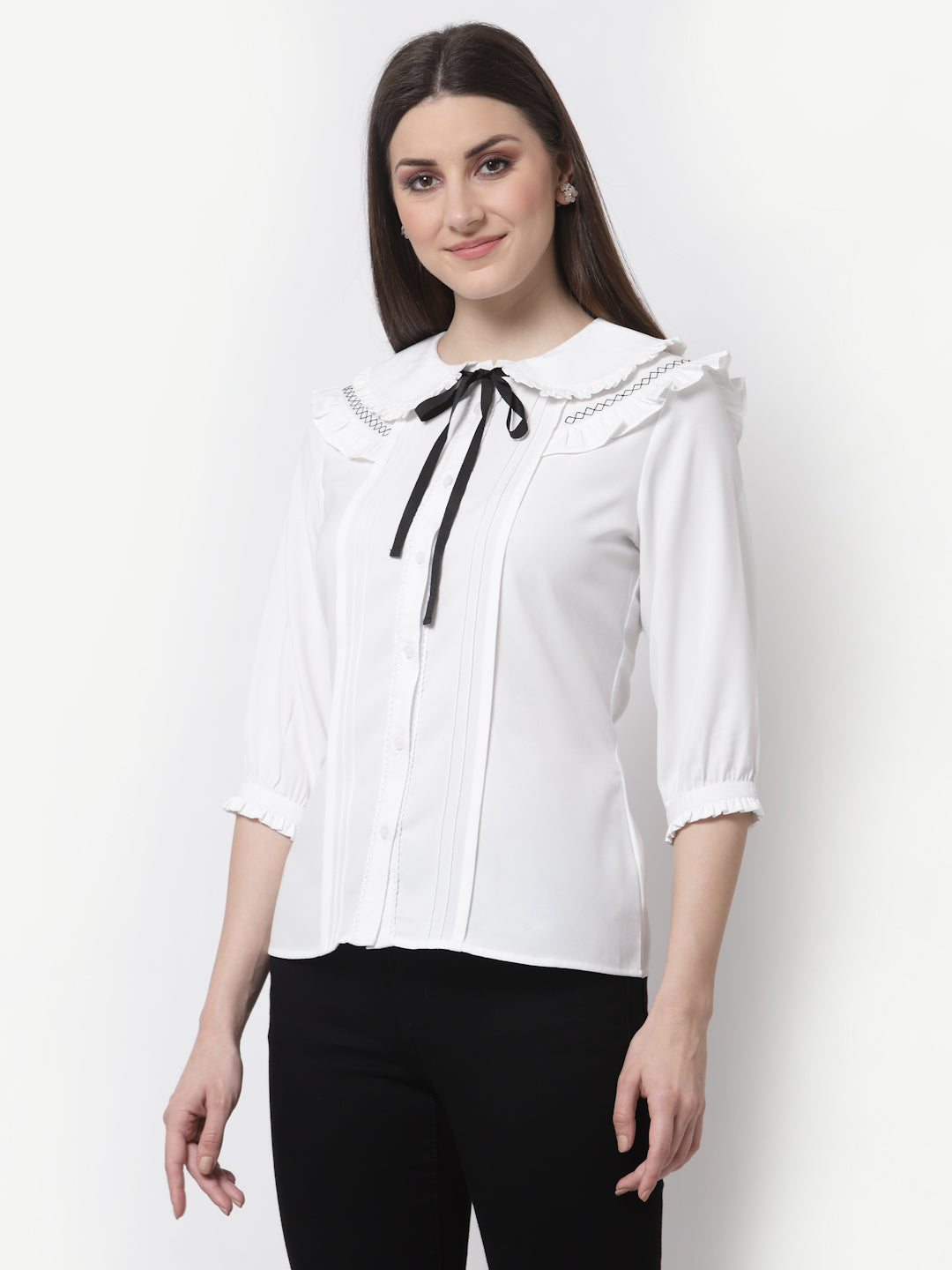 Blanc9 Black & White Big Collar Top-B9TP70W