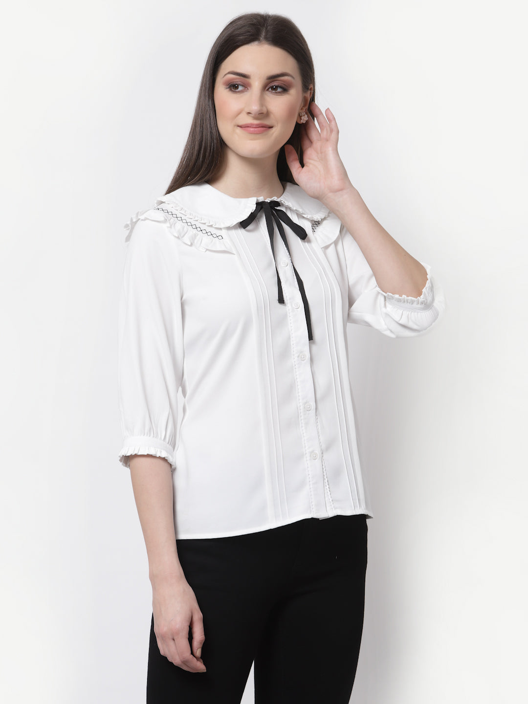 Blanc9 Black & White Big Collar Top-B9TP70W