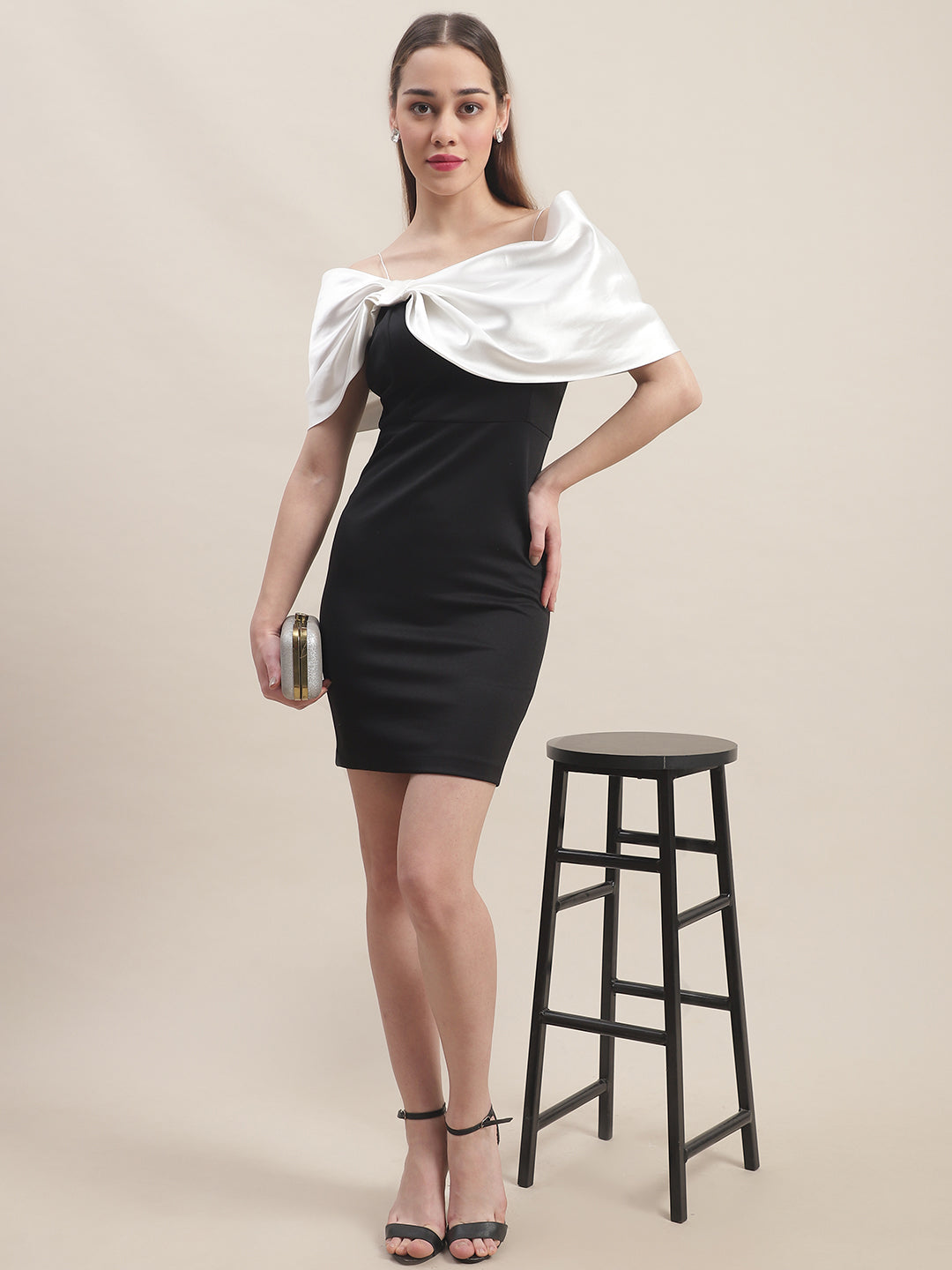 Blanc9 Black & White Bow Dress-B9DR149