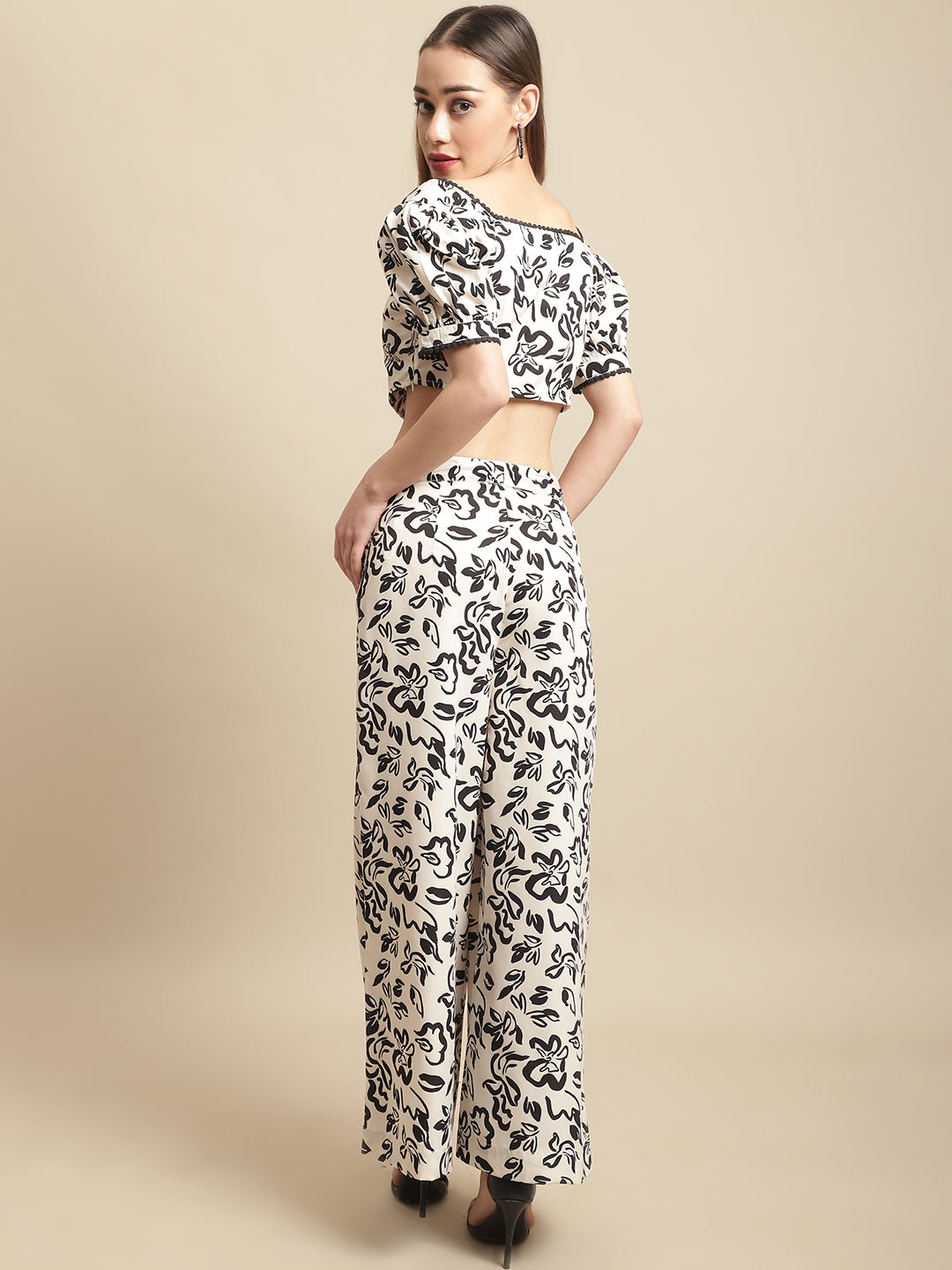 Blanc9 Black & White Crop Top With Pants Co-Ord Set