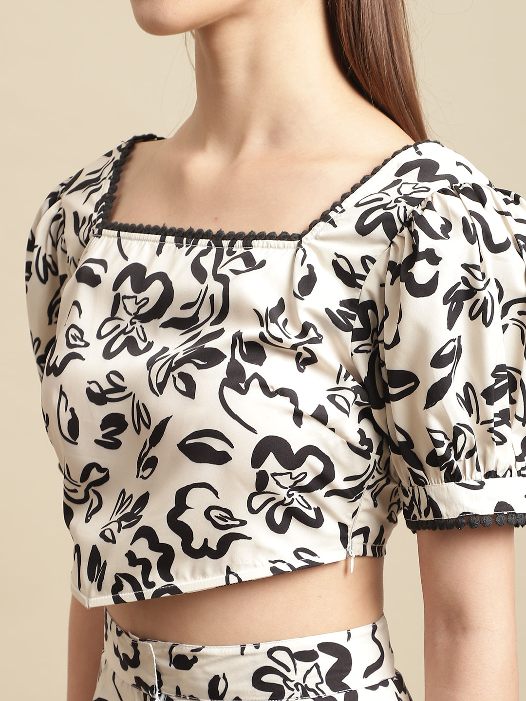 Blanc9 Black & White Crop Top With Pants Co-Ord Set