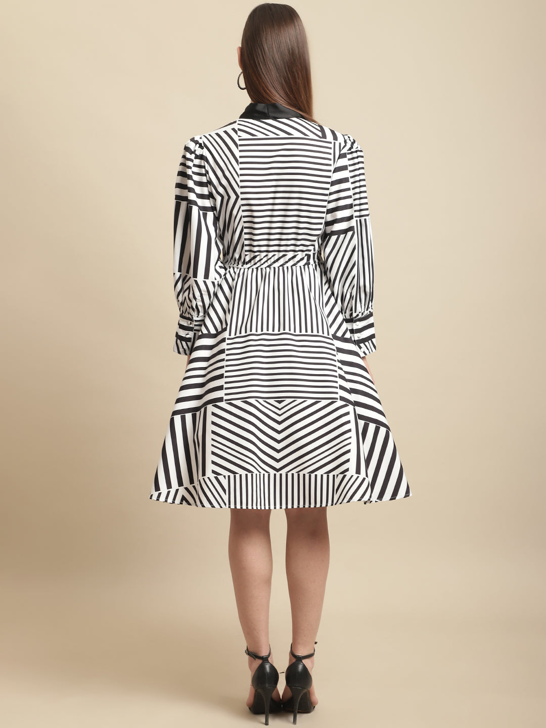 Blanc9 Black & White With Satin Tie Dress-B9DR135