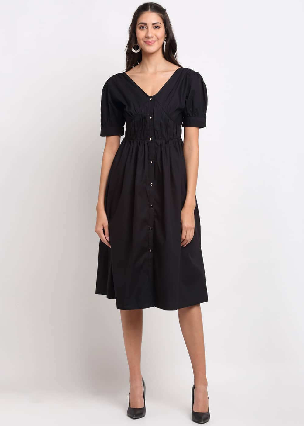 Blanc9 Ruched Waisted Black Dress