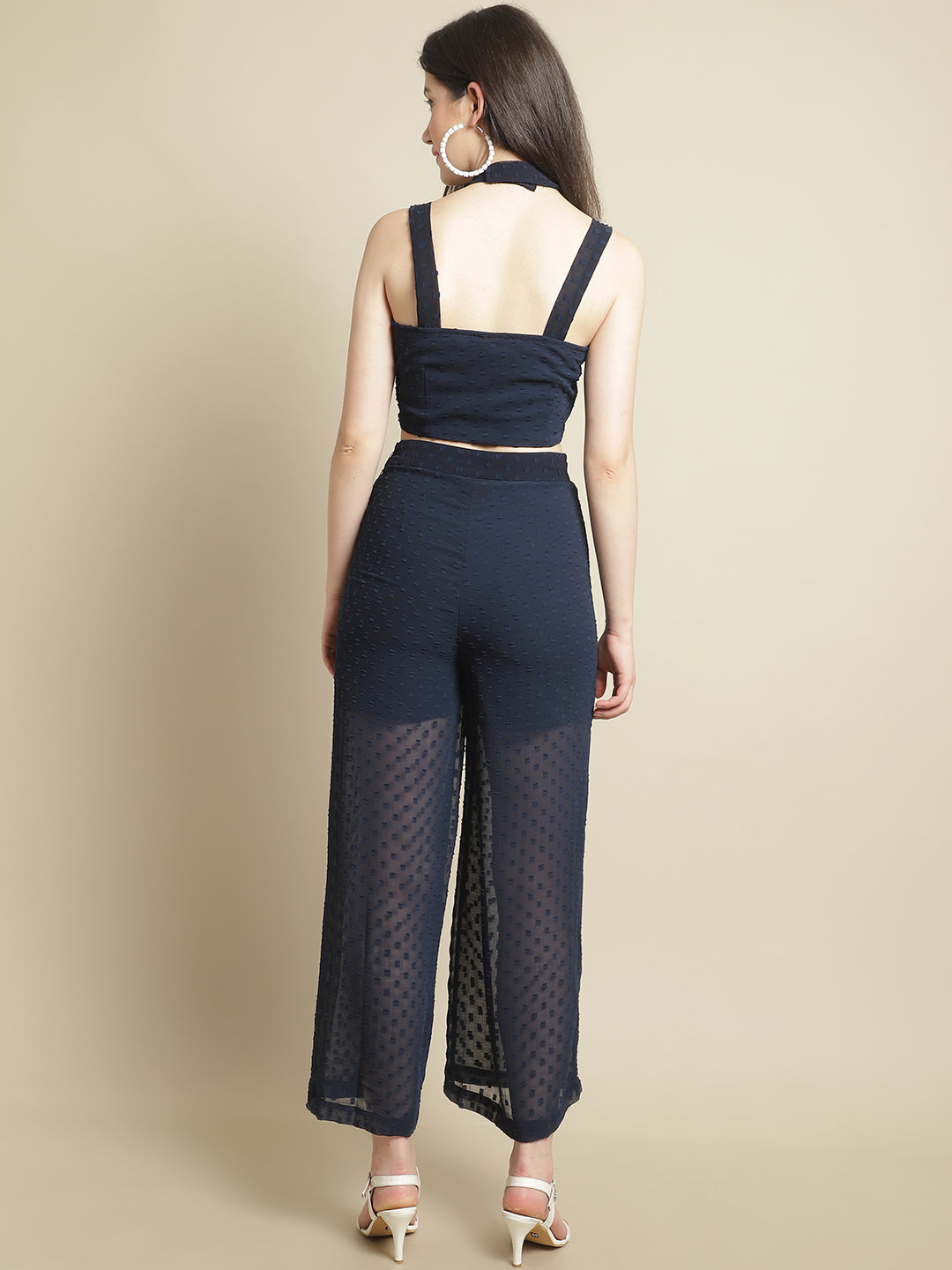 Blanc9 Blue Criss-Cross Crop Top With Slit Trouser-B9ST122