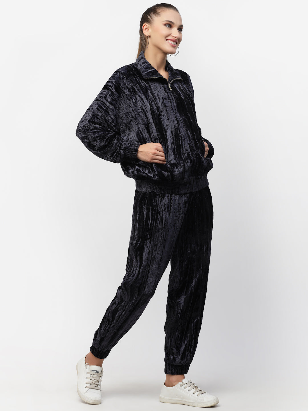 Blanc9 Blue Crushed Velvet Co-Ord Set-B9ST83