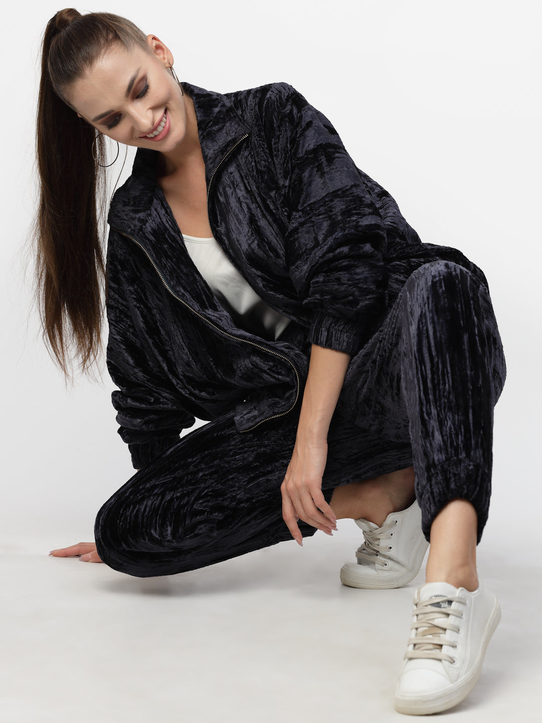Blanc9 Blue Crushed Velvet Co-Ord Set-B9ST83