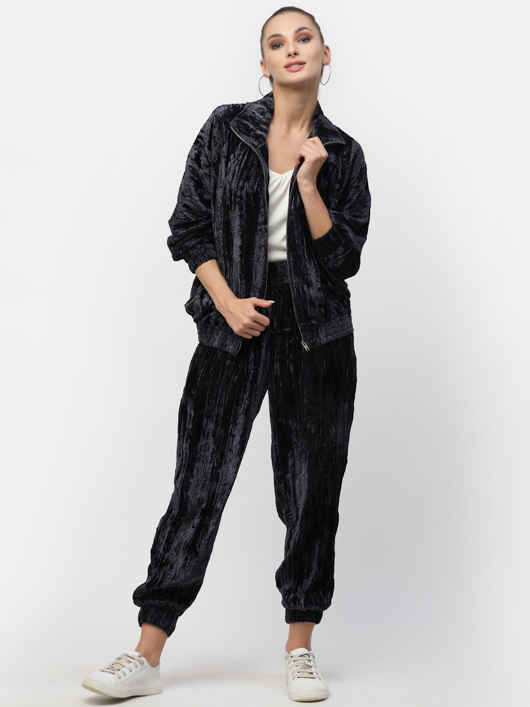 Blanc9 Blue Crushed Velvet Co-Ord Set-B9ST83