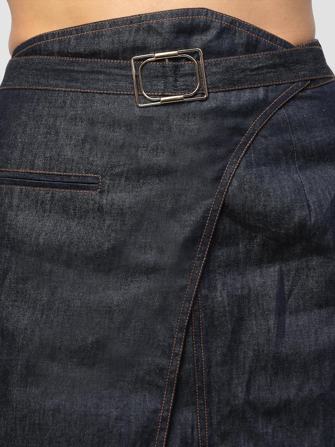 Blanc9 Blue Denim Top With Overlap Belt Skirt Co-Ord Set-B9ST62