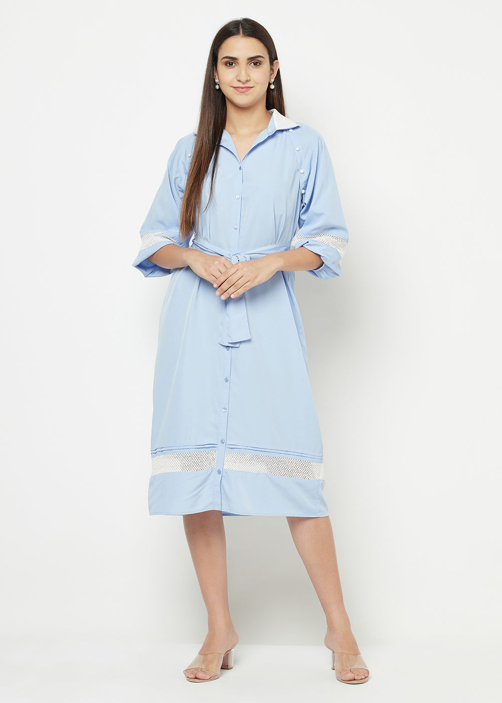 Blanc9 Detachable Sleeves Lace Dress