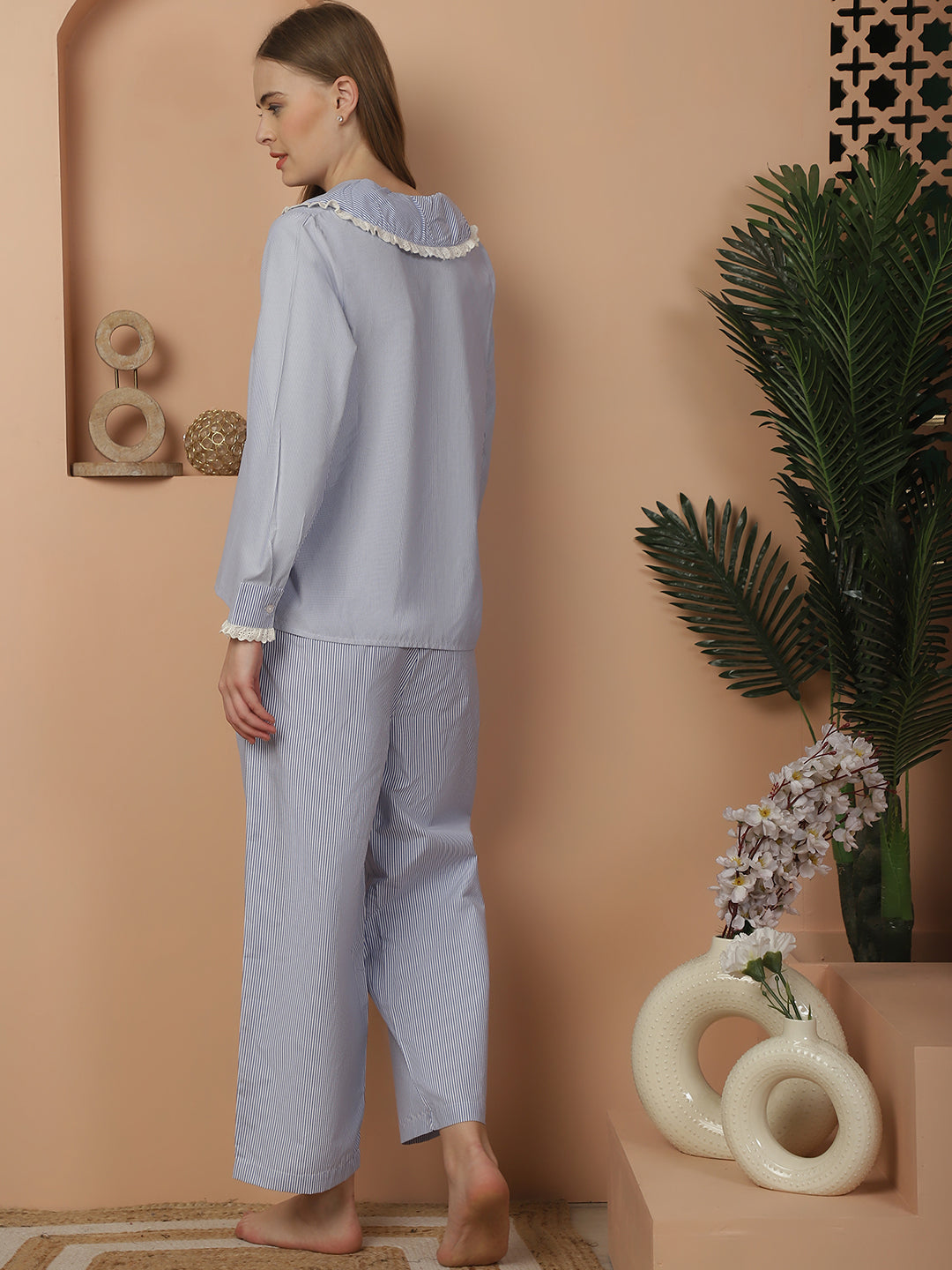 Blanc9BlueMixMatchStripesCottonPyjamaSet-B9NW61