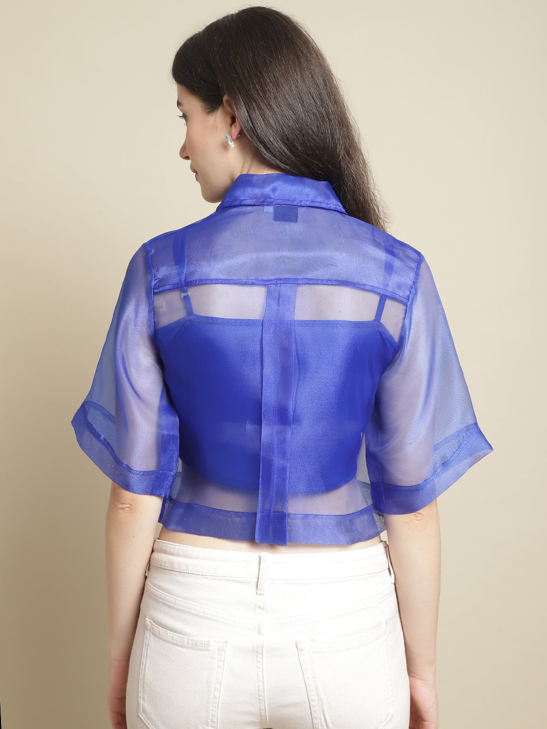 Blanc9 Blue Organza Shirt With Cami-B9TP167