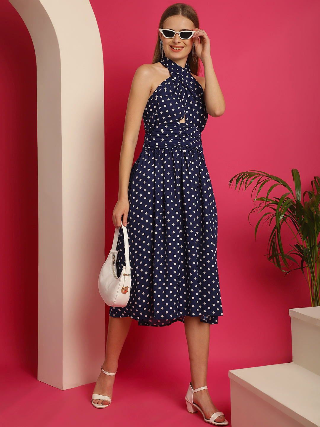 Blanc9BluePolkaPrintedDress