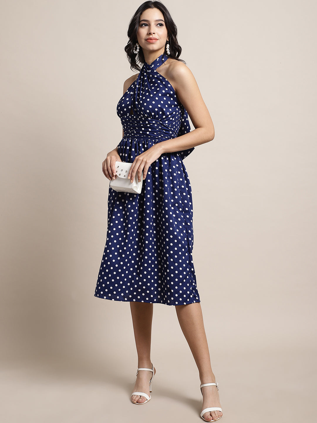 Blanc9 Blue Polka Printed Dress