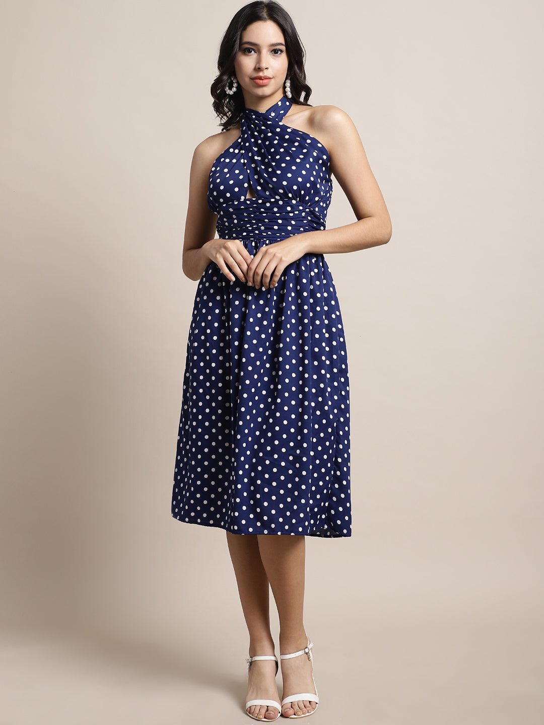 Blanc9 Blue Polka Printed Dress