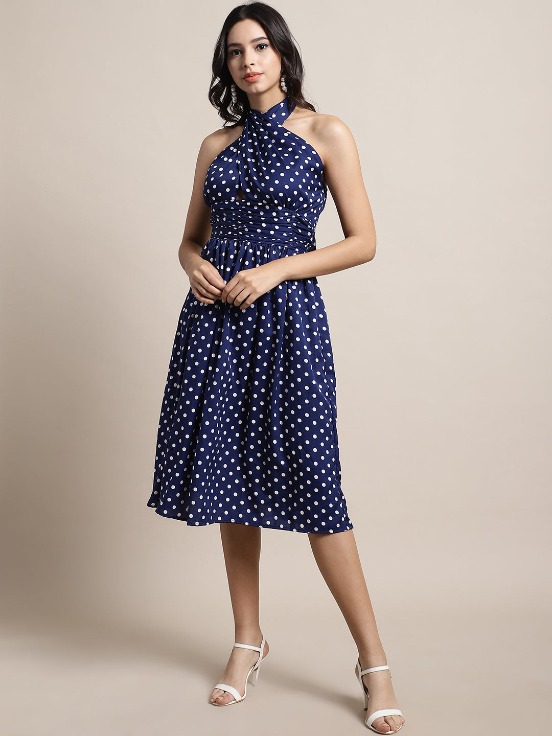 Blanc9 Blue Polka Printed Dress