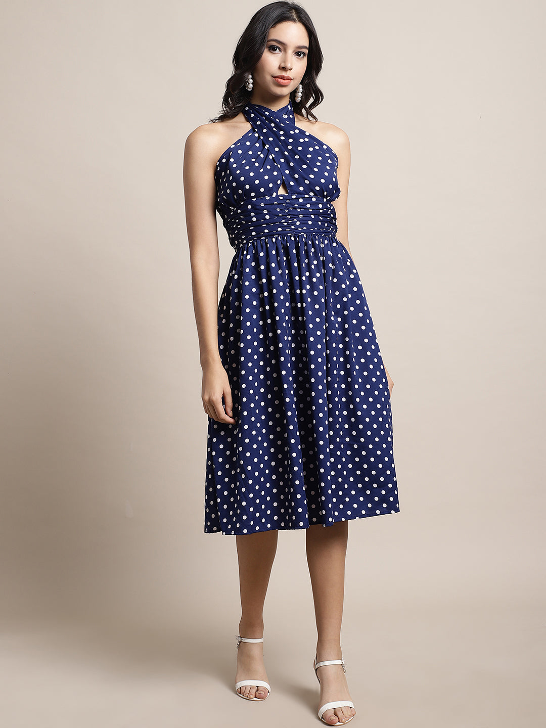 Blanc9 Blue Polka Printed Dress