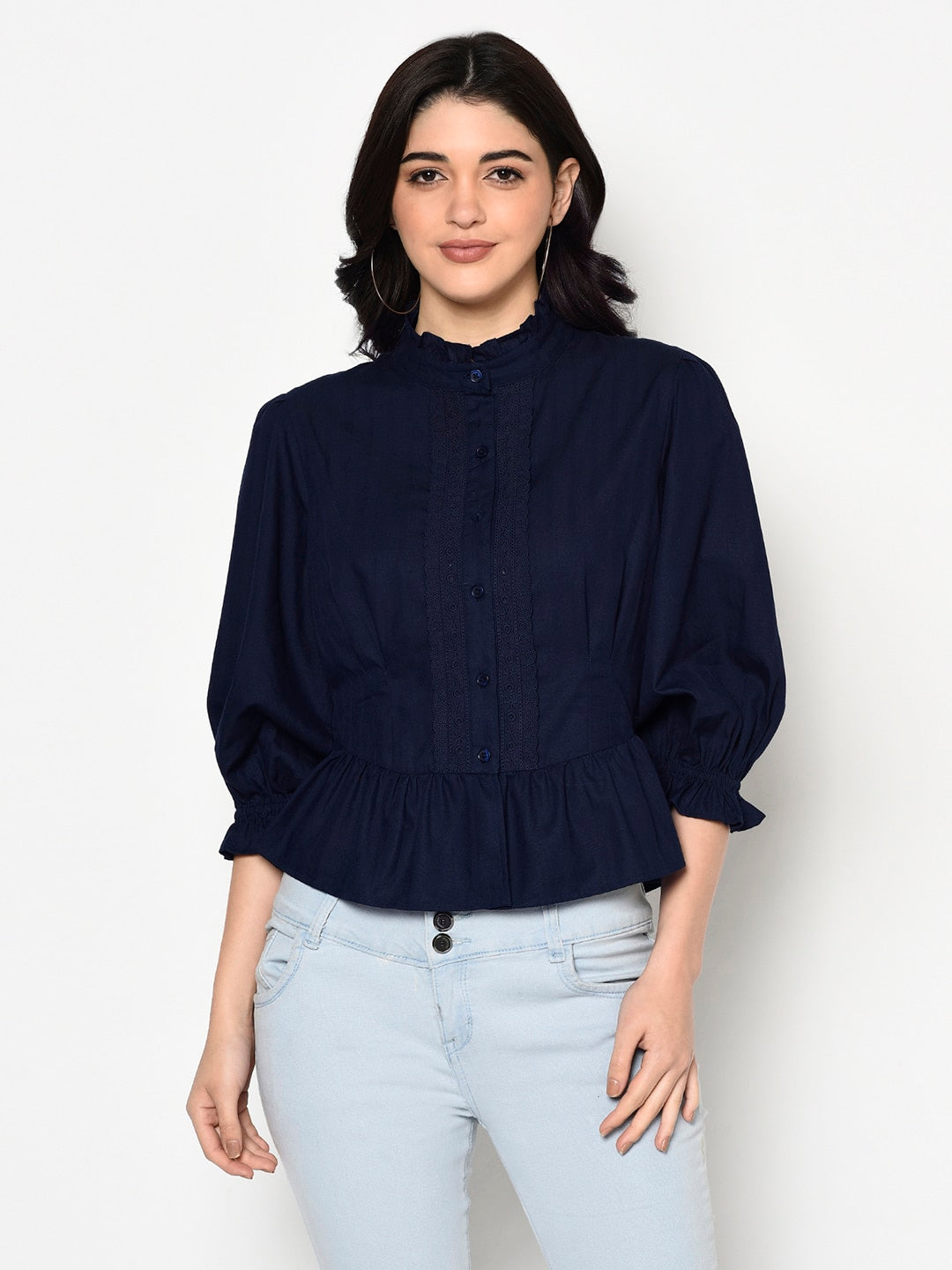 Blanc9 Blue Shirt With Short Peplum-B9TP74