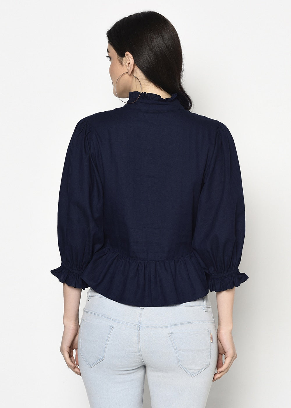 Blanc9 Blue Shirt With Short Peplum-B9TP74