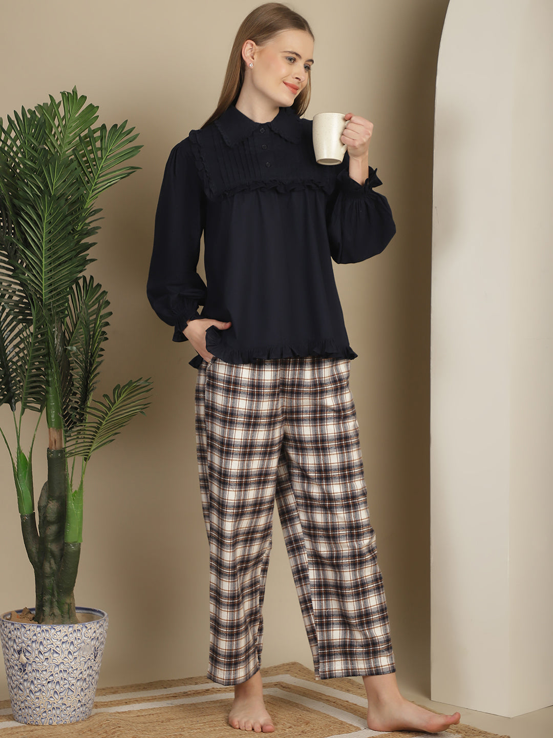 Blanc9BlueSolidWithChecksCottonPyjamaSet-1