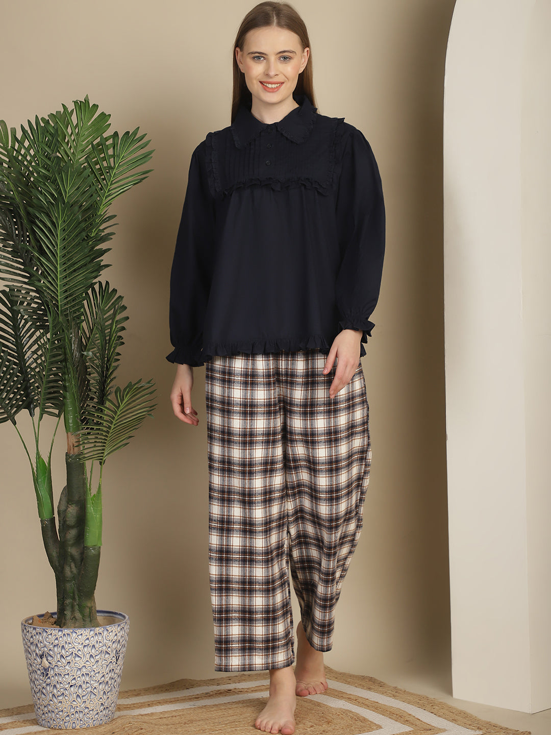 Blanc9BlueSolidWithChecksCottonPyjamaSet-1